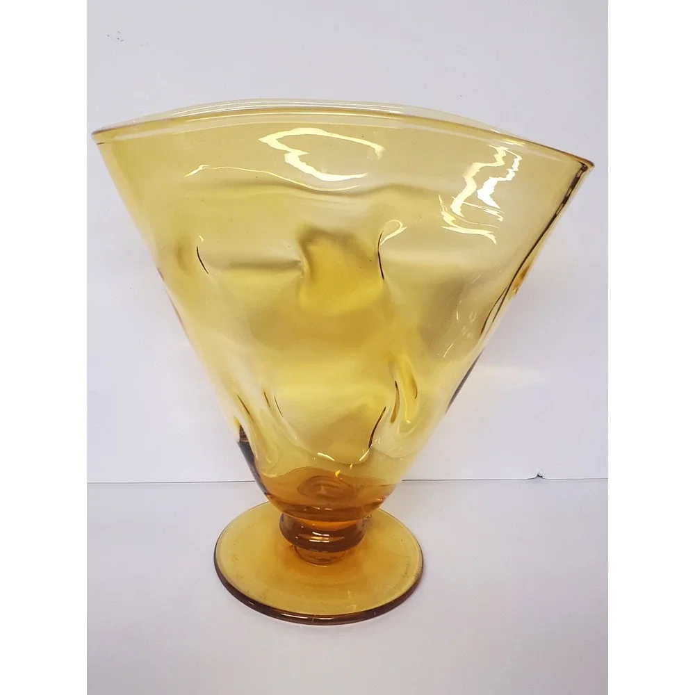 Vintage Amber Glass Vase Silver Brook Art Glass Dimpled Vase MCM